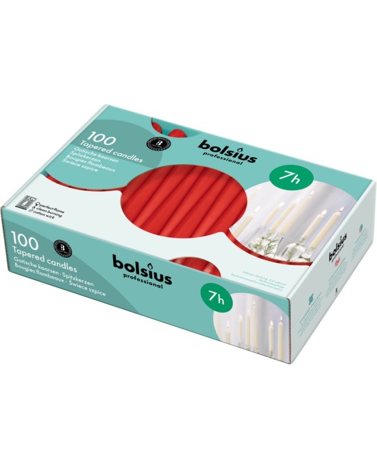 Κεριά Κωνικά Κηροπηγίου(Σπαρματσέτα) 245/24mm Bolsius 100άδα - Κόκκινο
