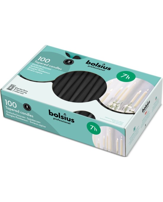 Κεριά Κωνικά Κηροπηγίου(Σπαρματσέτα) 245/24mm Bolsius 100άδα - Μαύρο